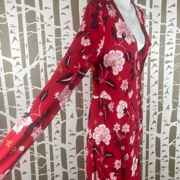 Old Navy Long Sleeve Knit True Wrap Midi Dress Red Floral NEW S Tall - Picture 5 of 11